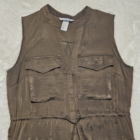 NEW H&M Green Khaki Dress Size 4 Utility Lightweight Silk Summer Casual - Picture 4 of 14